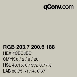 カラーコード: RGB 203.7 200.6 188 | qconv.com