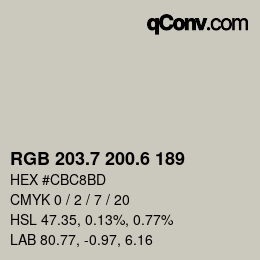 カラーコード: RGB 203.7 200.6 189 | qconv.com