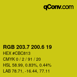 カラーコード: RGB 203.7 200.6 19 | qconv.com