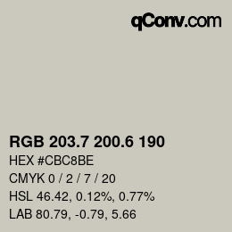 カラーコード: RGB 203.7 200.6 190 | qconv.com