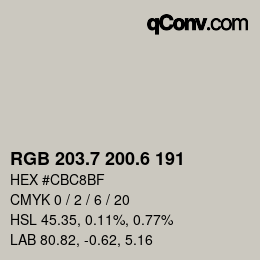 カラーコード: RGB 203.7 200.6 191 | qconv.com