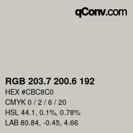 カラーコード: RGB 203.7 200.6 192 | qconv.com