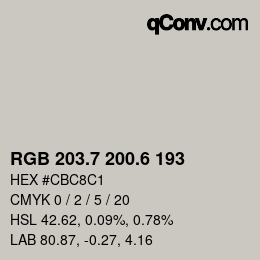 カラーコード: RGB 203.7 200.6 193 | qconv.com