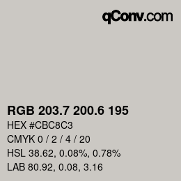カラーコード: RGB 203.7 200.6 195 | qconv.com