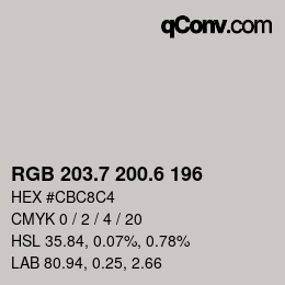 カラーコード: RGB 203.7 200.6 196 | qconv.com