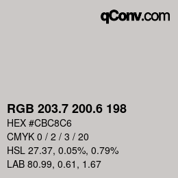 カラーコード: RGB 203.7 200.6 198 | qconv.com