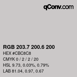 カラーコード: RGB 203.7 200.6 200 | qconv.com