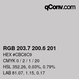 カラーコード: RGB 203.7 200.6 201 | qconv.com