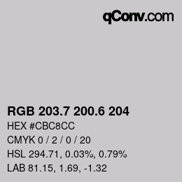 カラーコード: RGB 203.7 200.6 204 | qconv.com