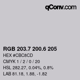 カラーコード: RGB 203.7 200.6 205 | qconv.com