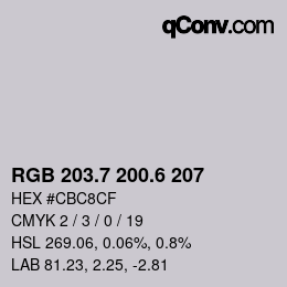 カラーコード: RGB 203.7 200.6 207 | qconv.com