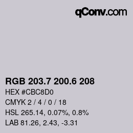 カラーコード: RGB 203.7 200.6 208 | qconv.com