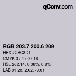 カラーコード: RGB 203.7 200.6 209 | qconv.com