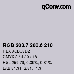 カラーコード: RGB 203.7 200.6 210 | qconv.com