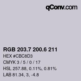 カラーコード: RGB 203.7 200.6 211 | qconv.com