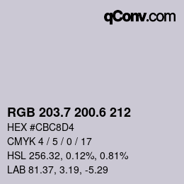 カラーコード: RGB 203.7 200.6 212 | qconv.com