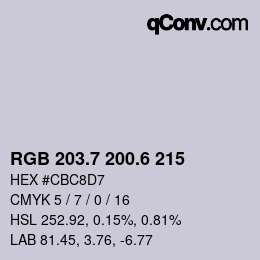 カラーコード: RGB 203.7 200.6 215 | qconv.com