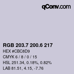 カラーコード: RGB 203.7 200.6 217 | qconv.com