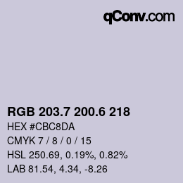 カラーコード: RGB 203.7 200.6 218 | qconv.com