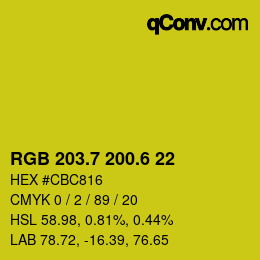カラーコード: RGB 203.7 200.6 22 | qconv.com