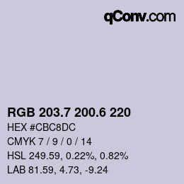 カラーコード: RGB 203.7 200.6 220 | qconv.com