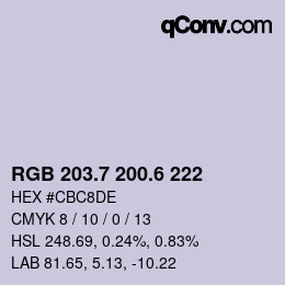カラーコード: RGB 203.7 200.6 222 | qconv.com