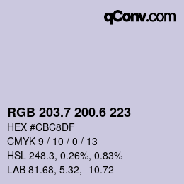 カラーコード: RGB 203.7 200.6 223 | qconv.com