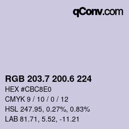 カラーコード: RGB 203.7 200.6 224 | qconv.com