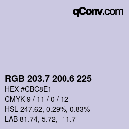 カラーコード: RGB 203.7 200.6 225 | qconv.com