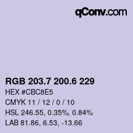 カラーコード: RGB 203.7 200.6 229 | qconv.com
