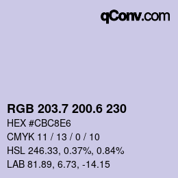 カラーコード: RGB 203.7 200.6 230 | qconv.com