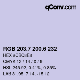 カラーコード: RGB 203.7 200.6 232 | qconv.com