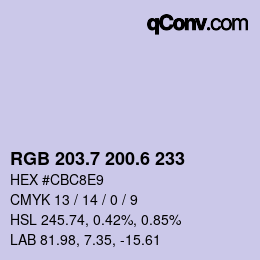 カラーコード: RGB 203.7 200.6 233 | qconv.com
