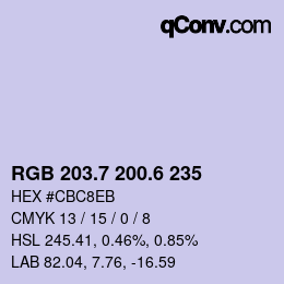 カラーコード: RGB 203.7 200.6 235 | qconv.com