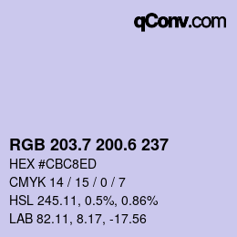 カラーコード: RGB 203.7 200.6 237 | qconv.com