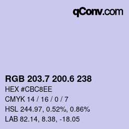 カラーコード: RGB 203.7 200.6 238 | qconv.com