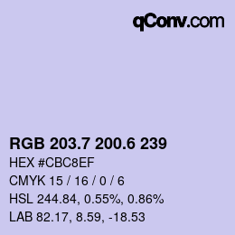 カラーコード: RGB 203.7 200.6 239 | qconv.com