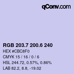 カラーコード: RGB 203.7 200.6 240 | qconv.com