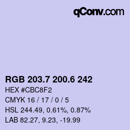 カラーコード: RGB 203.7 200.6 242 | qconv.com