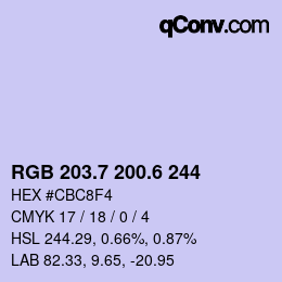 カラーコード: RGB 203.7 200.6 244 | qconv.com