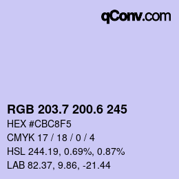 カラーコード: RGB 203.7 200.6 245 | qconv.com