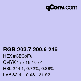 カラーコード: RGB 203.7 200.6 246 | qconv.com