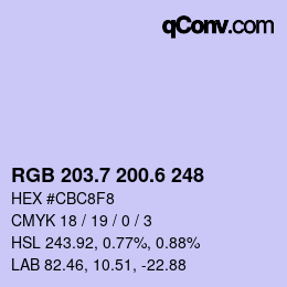 カラーコード: RGB 203.7 200.6 248 | qconv.com