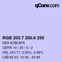カラーコード: RGB 203.7 200.6 250 | qconv.com