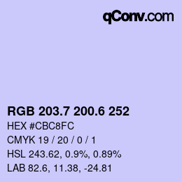 カラーコード: RGB 203.7 200.6 252 | qconv.com