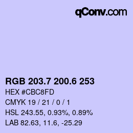 カラーコード: RGB 203.7 200.6 253 | qconv.com