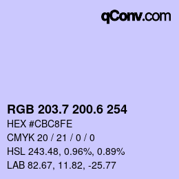 カラーコード: RGB 203.7 200.6 254 | qconv.com