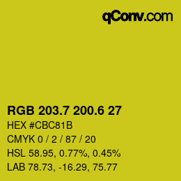 カラーコード: RGB 203.7 200.6 27 | qconv.com