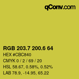 カラーコード: RGB 203.7 200.6 64 | qconv.com