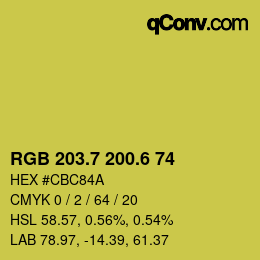 カラーコード: RGB 203.7 200.6 74 | qconv.com